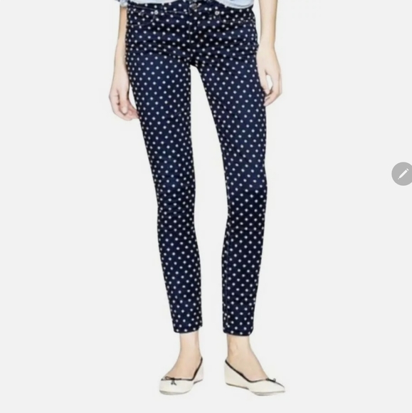 J Crew Womens Toothpick Navy Blue Dots Skinny Jeans